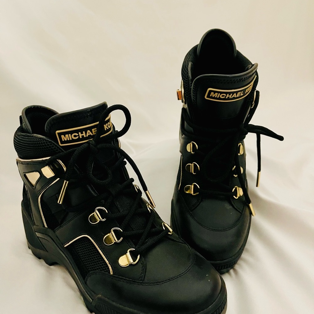 NEW!! Michael Kors Black Sneakers with Gold Accents